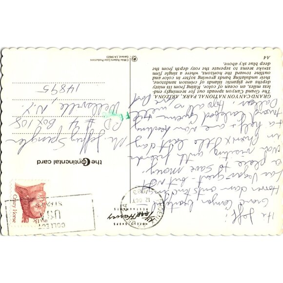 Grand Canyon National Park Arizona Vintage Postcard Crazy Horse Stamp - Picture 2 of 2